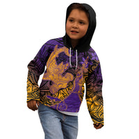Hawaiian Volcano and Shark Kid Hoodie Polynesian and Hibiscus Pattern Purple Yellow Gradient LT03 - Polynesian Pride