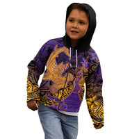 Hawaiian Volcano and Shark Kid Hoodie Polynesian and Hibiscus Pattern Purple Yellow Gradient LT03 - Polynesian Pride