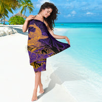 Hawaiian Volcano and Shark Sarong Polynesian and Hibiscus Pattern Purple Yellow Gradient
