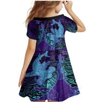 Hawaiian Volcano and Shark Family Matching Mermaid Dress and Hawaiian Shirt Polynesian and Hibiscus Pattern Purple Cyan Gradient LT03 - Polynesian Pride