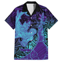 Hawaiian Volcano and Shark Family Matching Tank Maxi Dress and Hawaiian Shirt Polynesian and Hibiscus Pattern Purple Cyan Gradient LT03 Dad's Shirt - Short Sleeve Purple - Polynesian Pride
