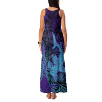 Hawaiian Volcano and Shark Family Matching Tank Maxi Dress and Hawaiian Shirt Polynesian and Hibiscus Pattern Purple Cyan Gradient LT03 - Polynesian Pride