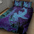 Hawaiian Volcano and Shark Quilt Bed Set Polynesian and Hibiscus Pattern Purple Cyan Gradient