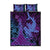Hawaiian Volcano and Shark Quilt Bed Set Polynesian and Hibiscus Pattern Violet Gradient