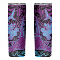 Hawaiian Volcano and Shark Skinny Tumbler Polynesian and Hibiscus Pattern Violet Gradient