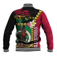 Vanuatu Nakamal and Plumeria Flowers Baseball Jacket Polynesian Pattern