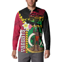 Vanuatu Nakamal and Plumeria Flowers Button Sweatshirt Polynesian Pattern