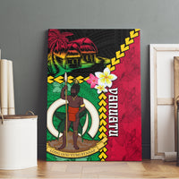 Vanuatu Nakamal and Plumeria Flowers Canvas Wall Art Polynesian Pattern