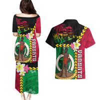 Vanuatu Nakamal and Plumeria Flowers Couples Matching Puletasi and Hawaiian Shirt Polynesian Pattern