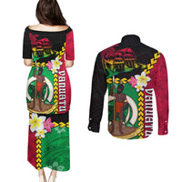 Vanuatu Nakamal and Plumeria Flowers Couples Matching Puletasi and Long Sleeve Button Shirt Polynesian Pattern