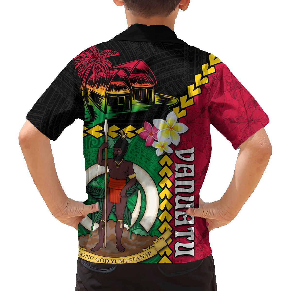 Vanuatu Nakamal and Plumeria Flowers Family Matching Long Sleeve Bodycon Dress and Hawaiian Shirt Polynesian Pattern LT03 - Polynesian Pride