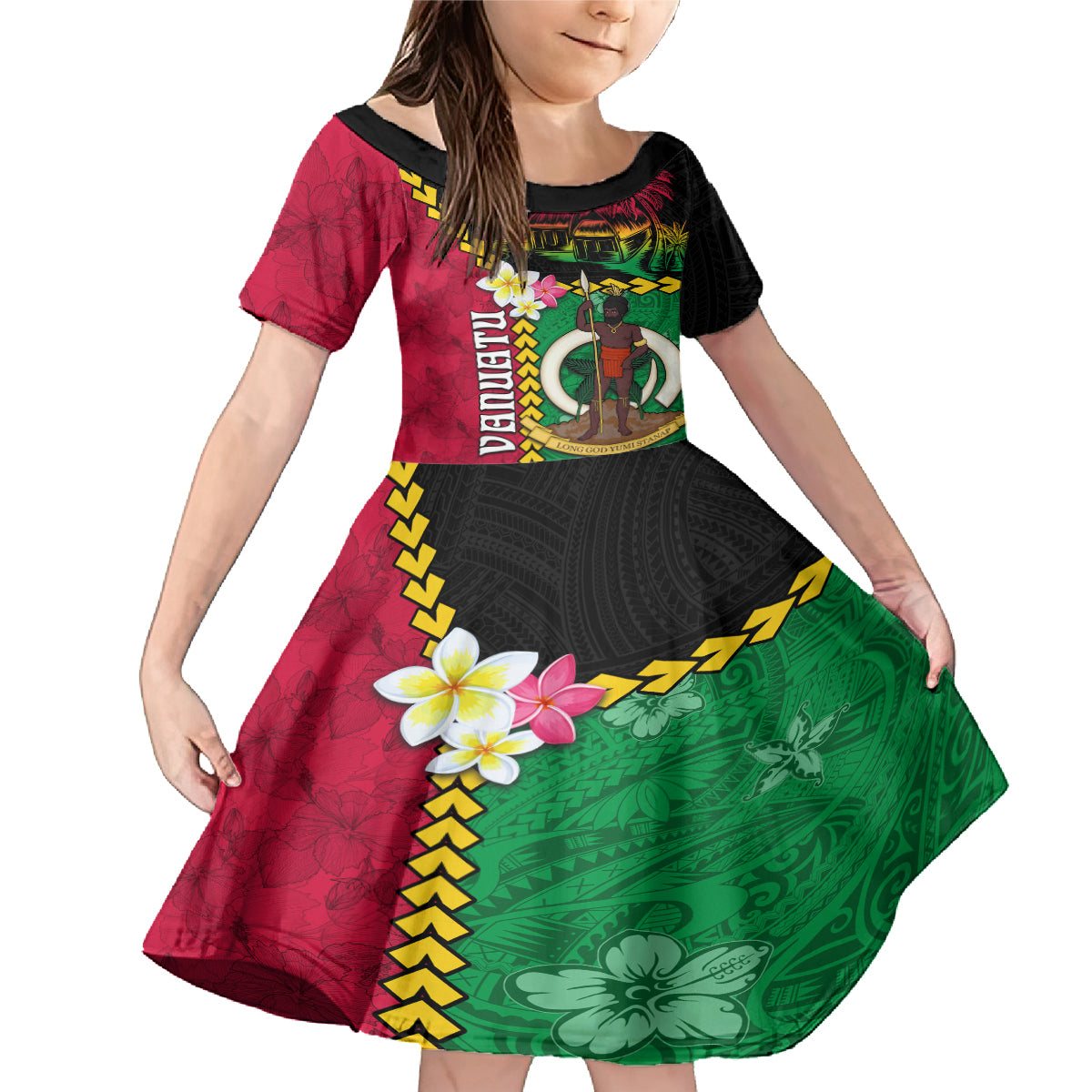 Vanuatu Nakamal and Plumeria Flowers Family Matching Mermaid Dress and Hawaiian Shirt Polynesian Pattern