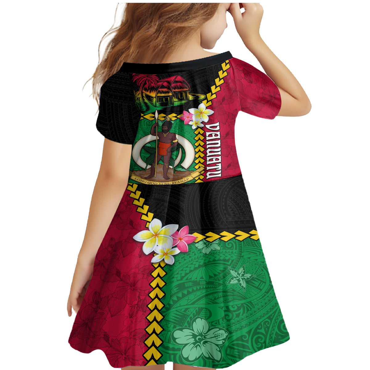 Vanuatu Nakamal and Plumeria Flowers Family Matching Mermaid Dress and Hawaiian Shirt Polynesian Pattern