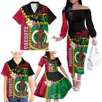Vanuatu Nakamal and Plumeria Flowers Family Matching Off The Shoulder Long Sleeve Dress and Hawaiian Shirt Polynesian Pattern LT03 - Polynesian Pride