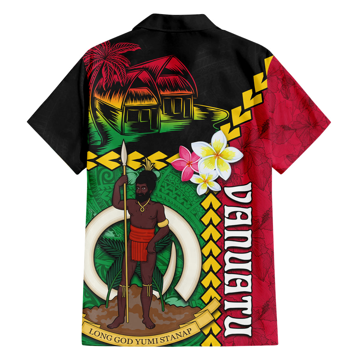Vanuatu Nakamal and Plumeria Flowers Family Matching Off The Shoulder Long Sleeve Dress and Hawaiian Shirt Polynesian Pattern LT03 - Polynesian Pride