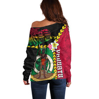 Vanuatu Nakamal and Plumeria Flowers Off Shoulder Sweater Polynesian Pattern
