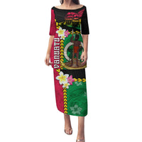 Vanuatu Nakamal and Plumeria Flowers Puletasi Polynesian Pattern