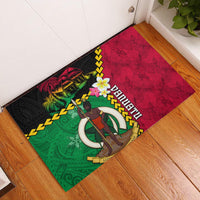 Vanuatu Nakamal and Plumeria Flowers Rubber Doormat Polynesian Pattern