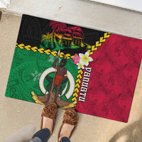 Vanuatu Nakamal and Plumeria Flowers Rubber Doormat Polynesian Pattern