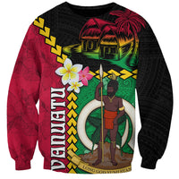 Vanuatu Nakamal and Plumeria Flowers Sweatshirt Polynesian Pattern