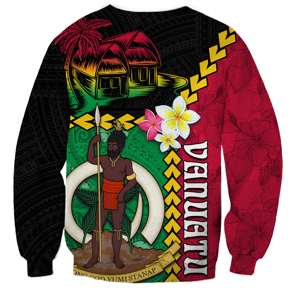 Vanuatu Nakamal and Plumeria Flowers Sweatshirt Polynesian Pattern