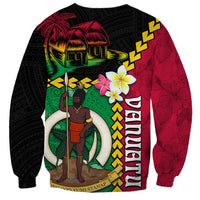 Vanuatu Nakamal and Plumeria Flowers Sweatshirt Polynesian Pattern