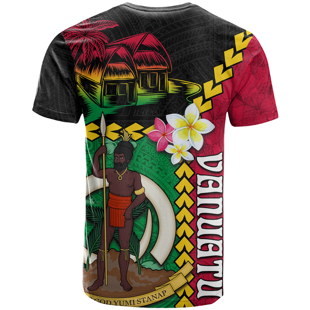 Vanuatu Nakamal and Plumeria Flowers T Shirt Polynesian Pattern