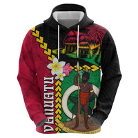 Vanuatu Nakamal and Plumeria Flowers Zip Hoodie Polynesian Pattern