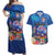 Fiji Bula Couples Matching Off Shoulder Maxi Dress and Hawaiian Shirt Tropical Plants with Palm Tree and Iguana Colorful