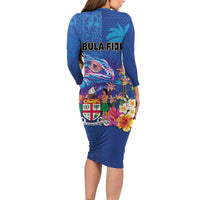 Fiji Bula Family Matching Long Sleeve Bodycon Dress and Hawaiian Shirt Tropical Plants with Palm Tree and Iguana Colorful LT03 - Polynesian Pride