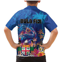 Fiji Bula Family Matching Mermaid Dress and Hawaiian Shirt Tropical Plants with Palm Tree and Iguana Colorful LT03 - Polynesian Pride