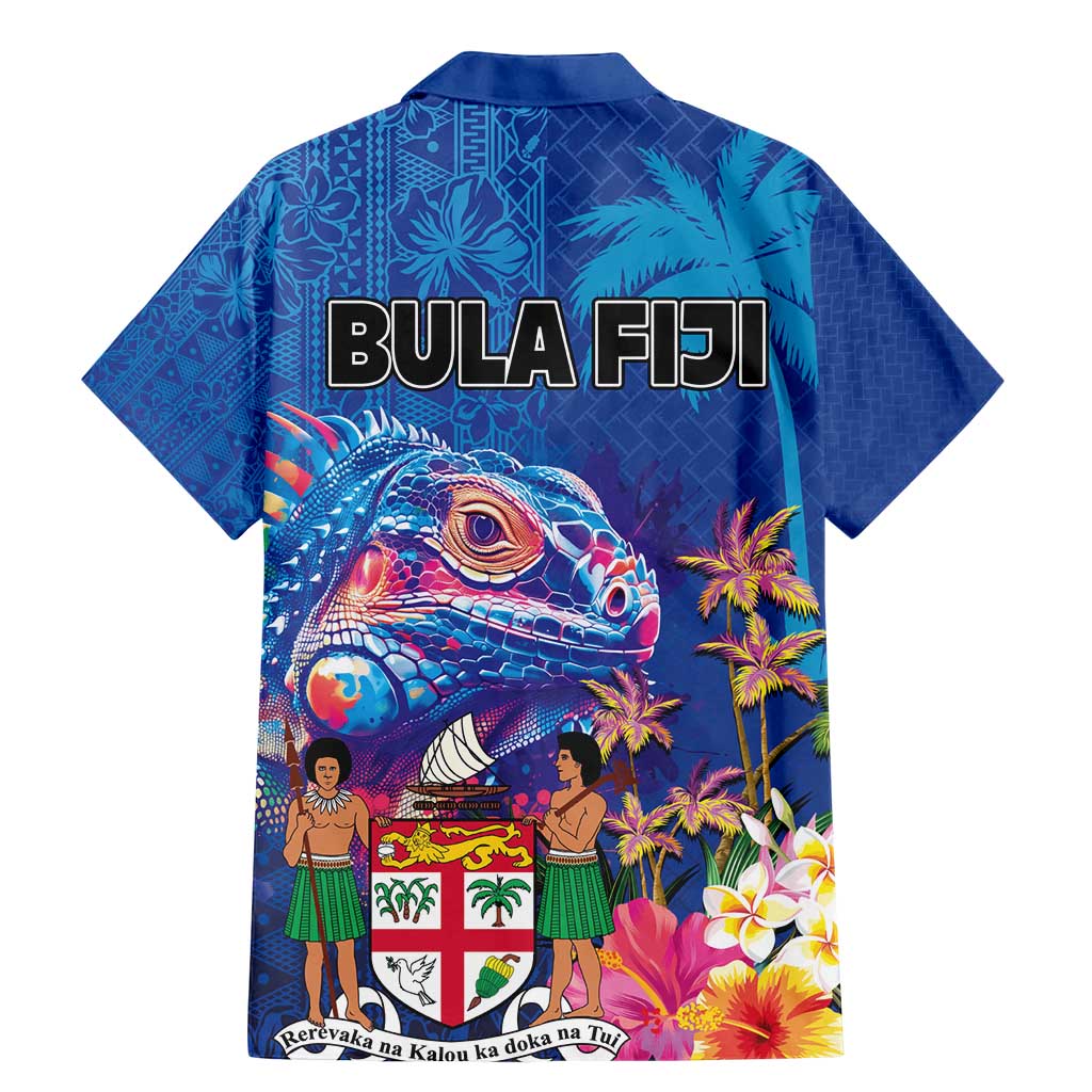 Fiji Bula Family Matching Mermaid Dress and Hawaiian Shirt Tropical Plants with Palm Tree and Iguana Colorful LT03 - Polynesian Pride