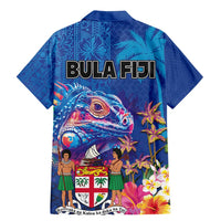 Fiji Bula Family Matching Mermaid Dress and Hawaiian Shirt Tropical Plants with Palm Tree and Iguana Colorful LT03 - Polynesian Pride