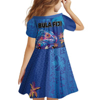 Fiji Bula Family Matching Off The Shoulder Long Sleeve Dress and Hawaiian Shirt Tropical Plants with Palm Tree and Iguana Colorful LT03 - Polynesian Pride