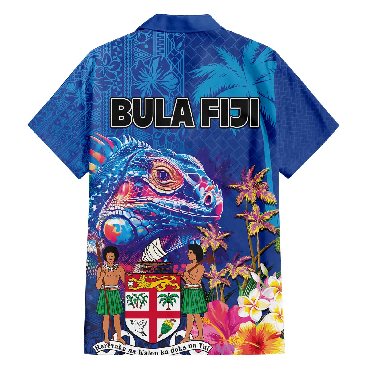 Fiji Bula Family Matching Off The Shoulder Long Sleeve Dress and Hawaiian Shirt Tropical Plants with Palm Tree and Iguana Colorful LT03 - Polynesian Pride
