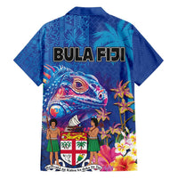 Fiji Bula Family Matching Puletasi and Hawaiian Shirt Tropical Plants with Palm Tree and Iguana Colorful