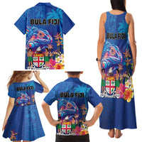 Fiji Bula Family Matching Tank Maxi Dress and Hawaiian Shirt Tropical Plants with Palm Tree and Iguana Colorful LT03 - Polynesian Pride