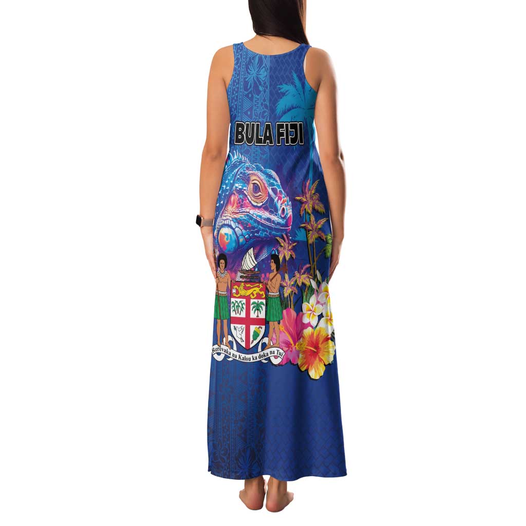 Fiji Bula Family Matching Tank Maxi Dress and Hawaiian Shirt Tropical Plants with Palm Tree and Iguana Colorful LT03 - Polynesian Pride