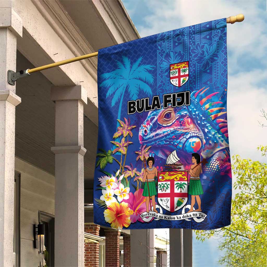 Fiji Bula Garden Flag Tropical Plants with Palm Tree and Iguana Colorful