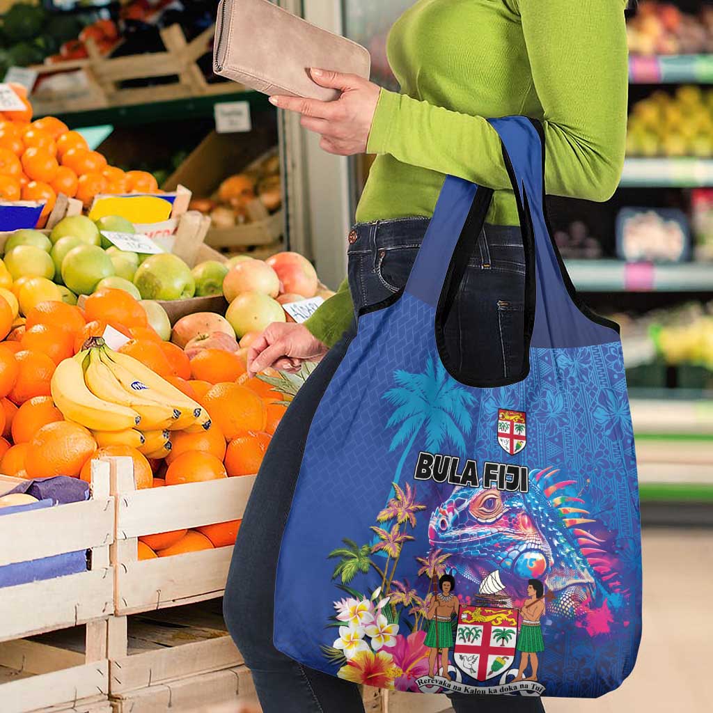 Fiji Bula Grocery Bag Tropical Plants with Palm Tree and Iguana Colorful