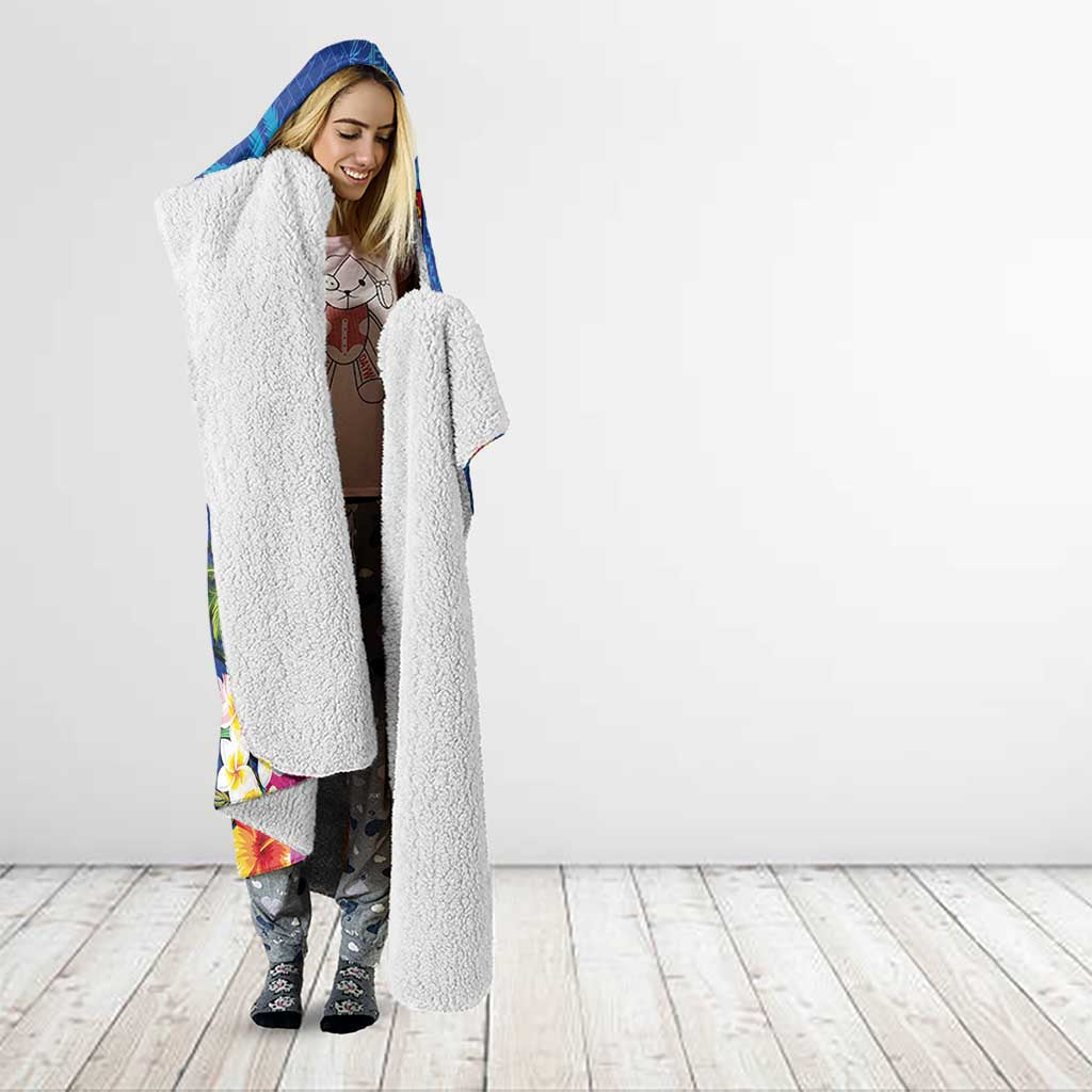 Fiji Bula Hooded Blanket Tropical Plants with Palm Tree and Iguana Colorful