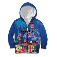 Fiji Bula Kid Hoodie Tropical Plants with Palm Tree and Iguana Colorful