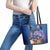 Fiji Bula Leather Tote Bag Tropical Plants with Palm Tree and Iguana Colorful
