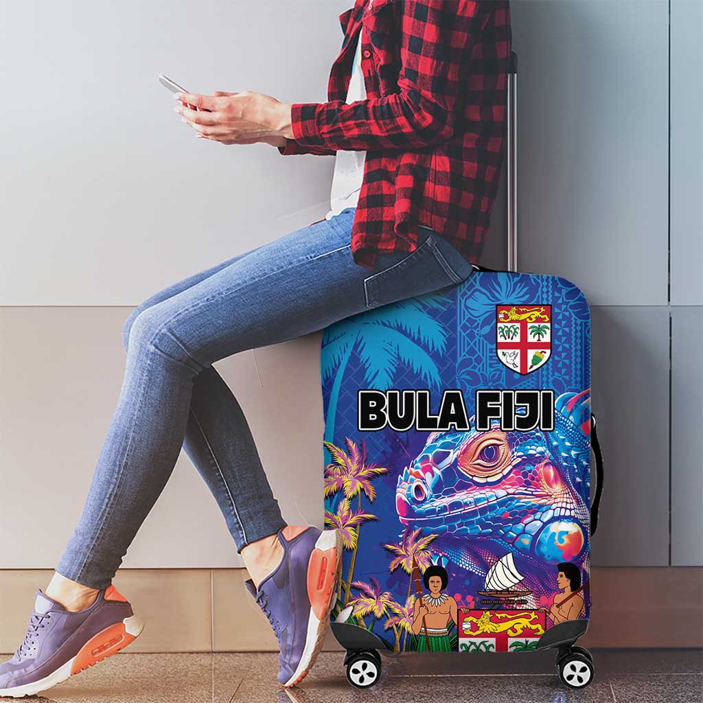 Fiji Bula Luggage Cover Tropical Plants with Palm Tree and Iguana Colorful