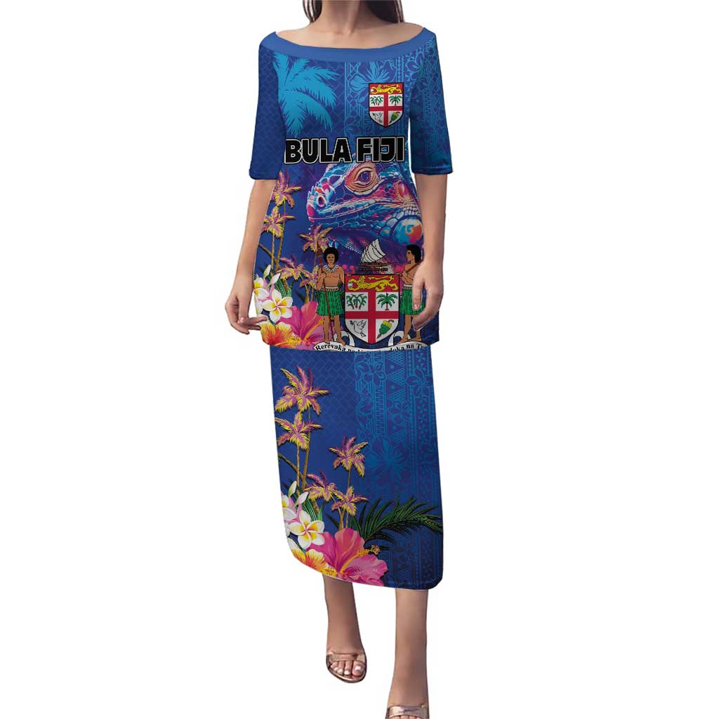 Fiji Bula Puletasi Tropical Plants with Palm Tree and Iguana Colorful