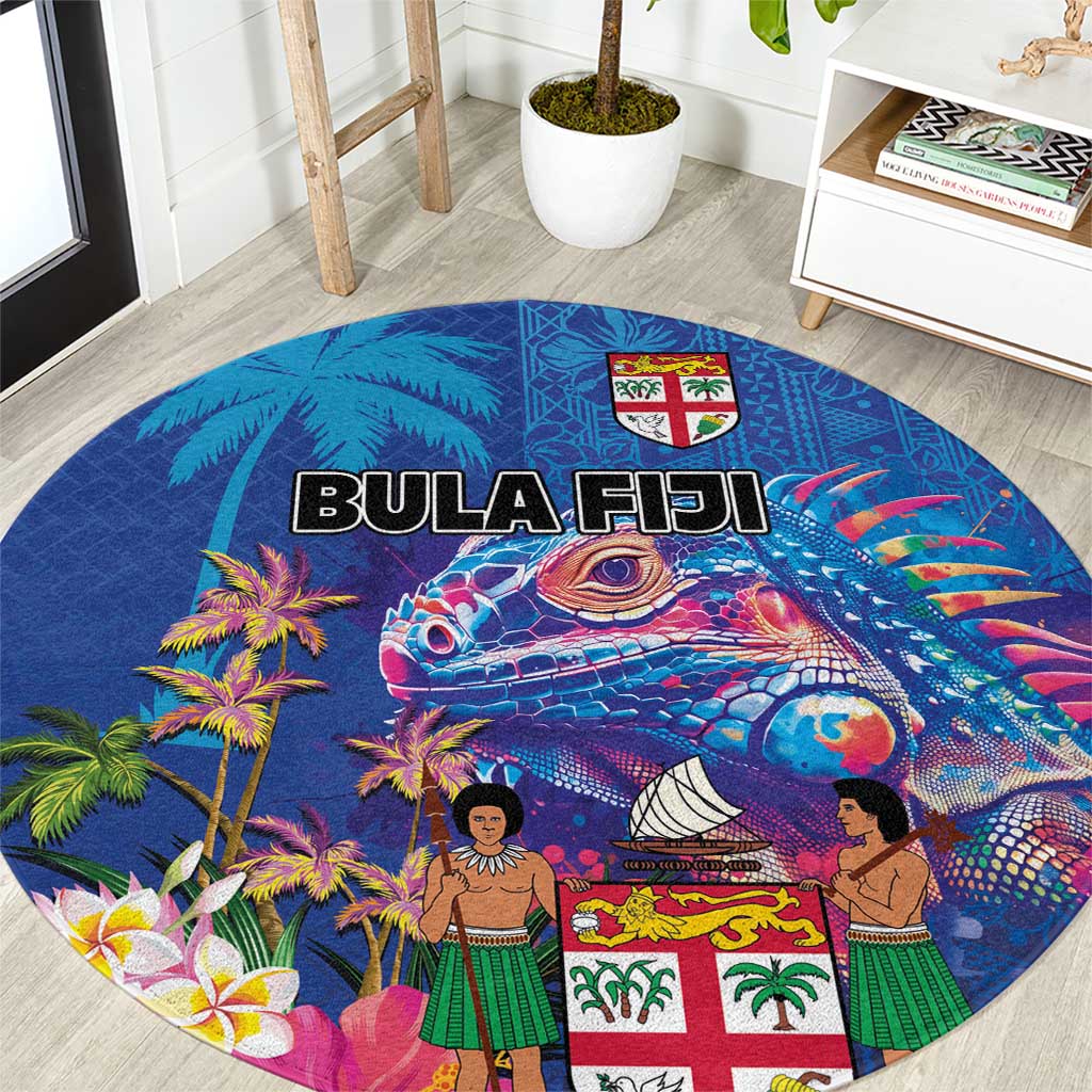 Fiji Bula Round Carpet Tropical Plants with Palm Tree and Iguana Colorful