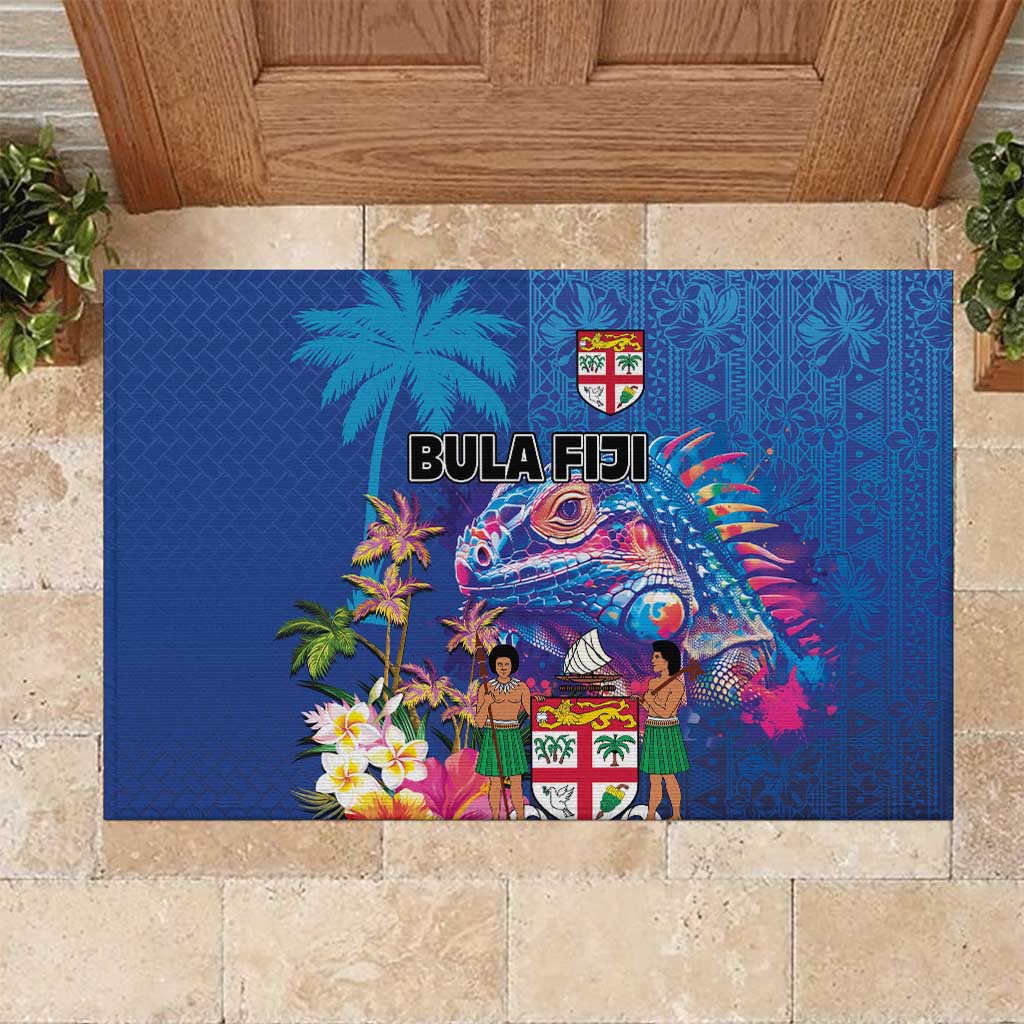 Fiji Bula Rubber Doormat Tropical Plants with Palm Tree and Iguana Colorful