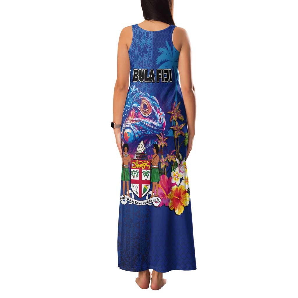 Fiji Bula Tank Maxi Dress Tropical Plants with Palm Tree and Iguana Colorful LT03 - Polynesian Pride
