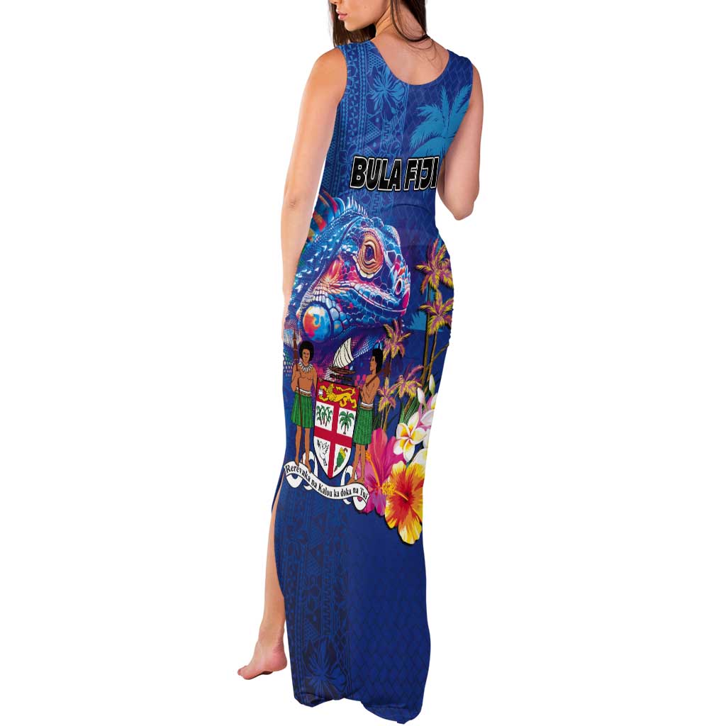 Fiji Bula Tank Maxi Dress Tropical Plants with Palm Tree and Iguana Colorful LT03 - Polynesian Pride