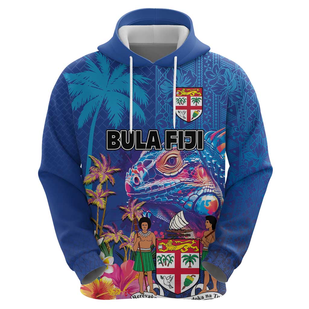 Fiji Bula Zip Hoodie Tropical Plants with Palm Tree and Iguana Colorful